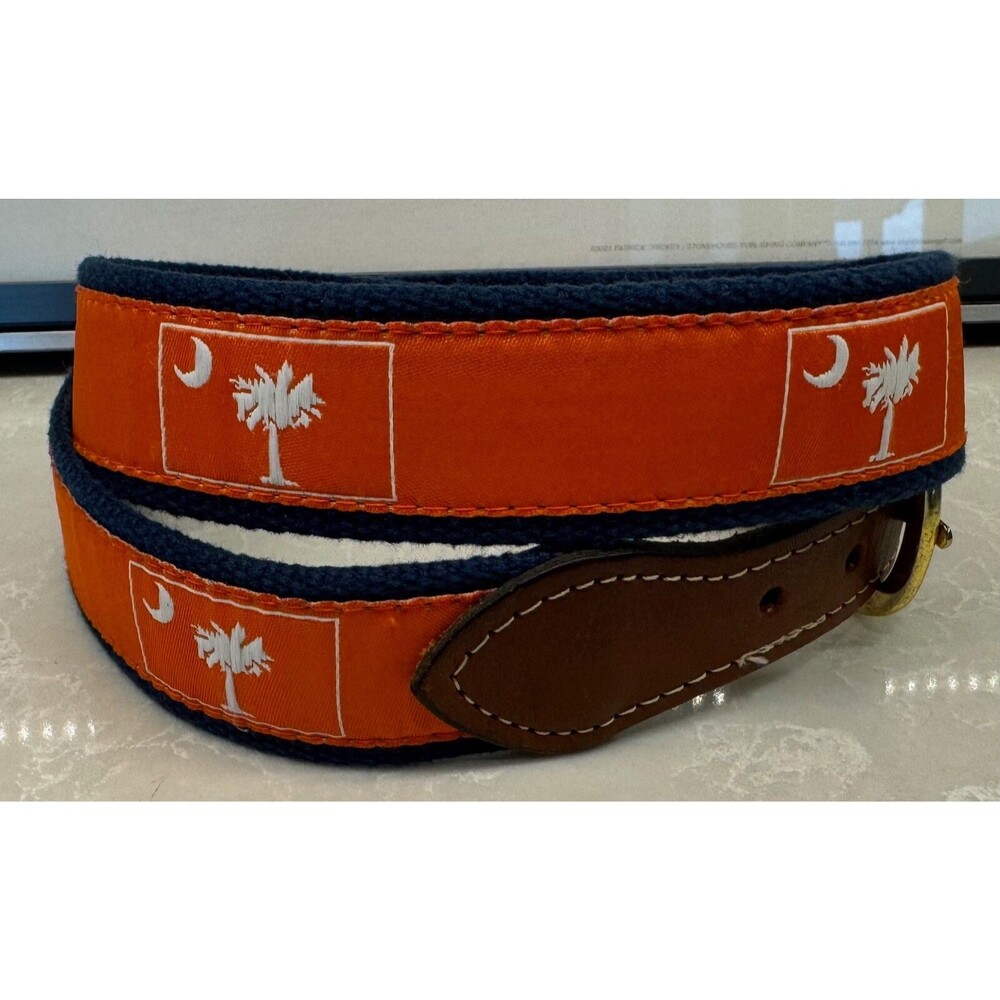 South Carolina Flag - Leather Canvas Belt - Men's Size 30 Clemson Tigers Colors